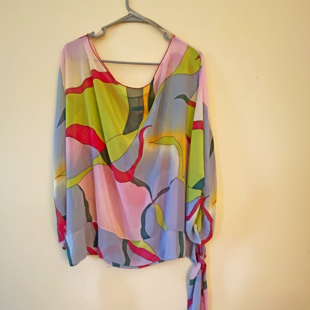 B&Lu Abstract Scarf Print Top Plus Size 1X (Please read description)